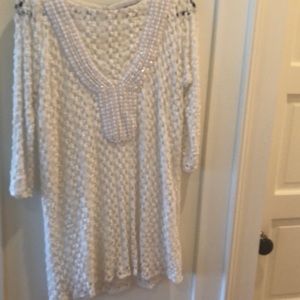 White knit embellished dress